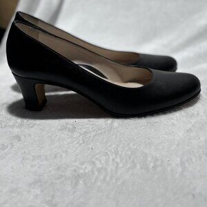 Taryn Rose Shoes Made In Italy Leather Black Brown Block Heel Pump Sz US 7 IT 38